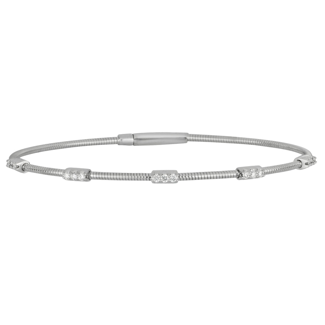 14k White Gold Five-Station Diamond Coil Bangle, D=0.31tw