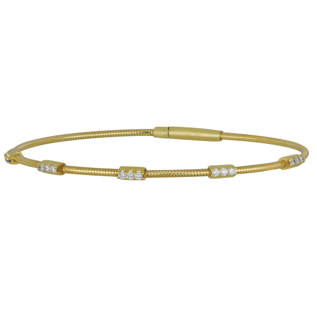 14 karat yellow gold five station Diamond Coil Bangle, D=0.31tw