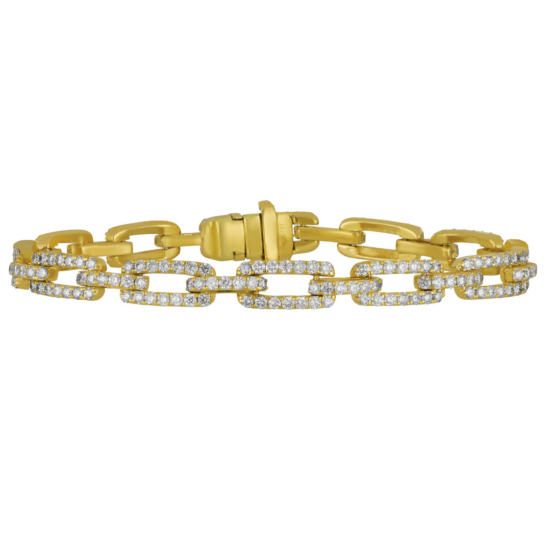 14k Yellow Gold Rectangular and Bar Link Diamond Bracelet 7", D=4.45tw