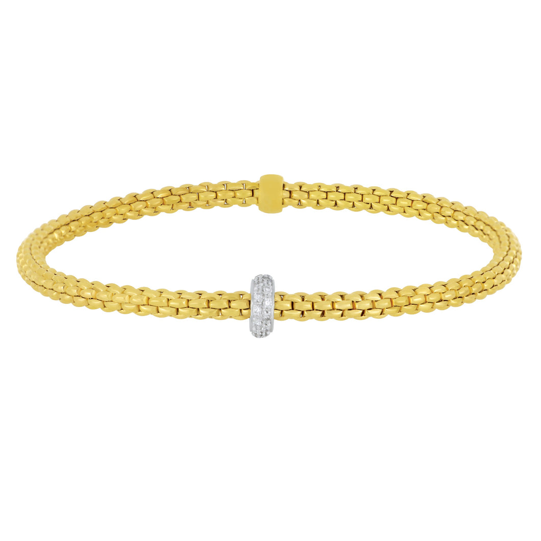 Fope 18 karat Yellow and White Gold 3mm Prima 1 Pave diamond Rondel Flex Bracelet size Medium, D=0.18tw G/VS1
