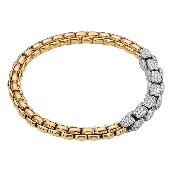Fope 18 Karat Yellow & White Gold 6mm Eka Pavè Diamond Link Bracelet, Dias=2.51tw FG/VS