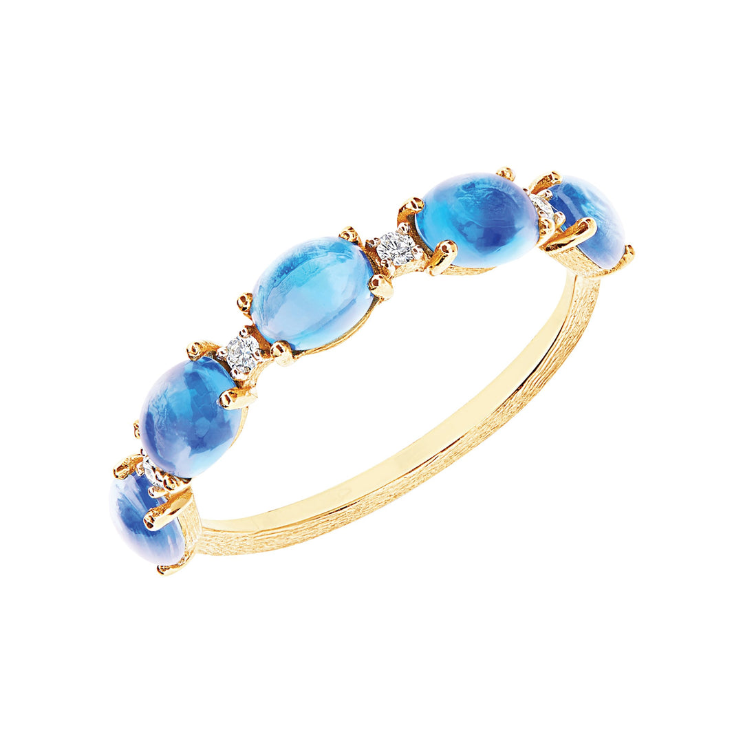 Nanis 18 karat yellow gold Dancing Azure London Blue Topaz Cabachon and Diamond Ring size 7, BTOP=2cts D=0.05tw