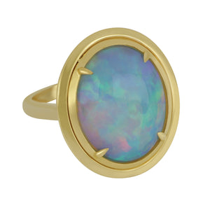14 karat yellow gold Oval Opal with Gold Frame Ring size 7, Opal=5.22ct