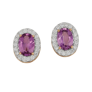 18 karat white and rose gold Halo oval Pink Sapphire (AGL No Heat) and Diamond Earrings, PkSA=1.53tw D=0.36tw