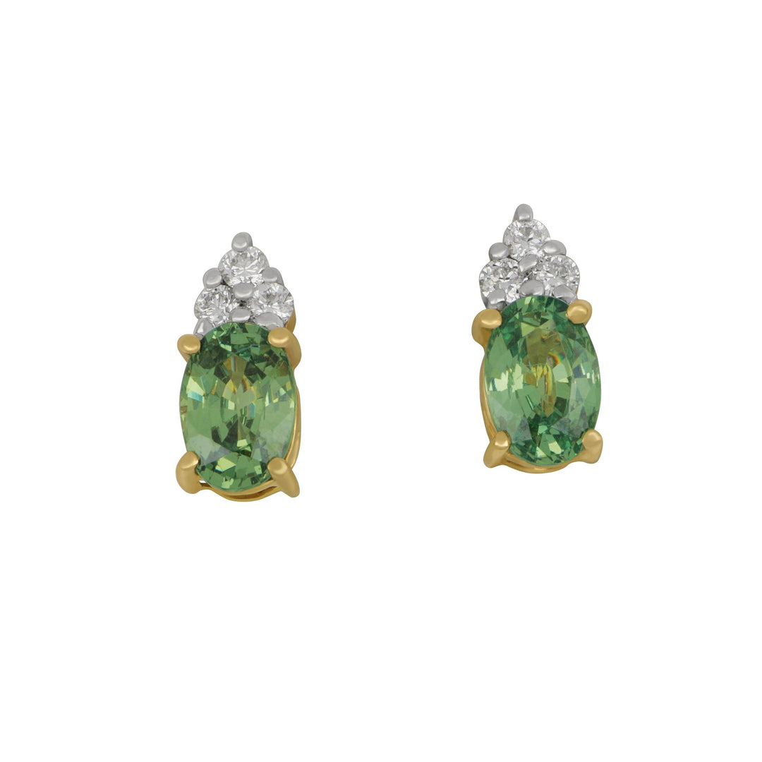 14 karat yellow gold oval Demantoid Garnet and Diamond Earrings, GAR=1.18tw D=0.10tw