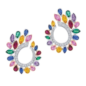 Robert Procop Platinum and 18 karat Yellow and Rose gold De La Vie Fancy Sapphire, Emerald and Ruby 7.32ctw and Diamond 0.66ctw Earrings