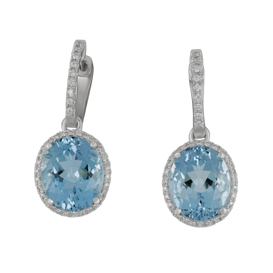 14 Karat White Gold Aqua with Diamond Bezels/Euro Wire Earrings, Aqua=6.50ct, Dias=.78tw GH/SI Earrings