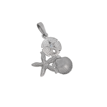 Load image into Gallery viewer, 14k White Gold Small Pectin, Sanddollar with Diamond and Starfish Pendant, D=.05tw