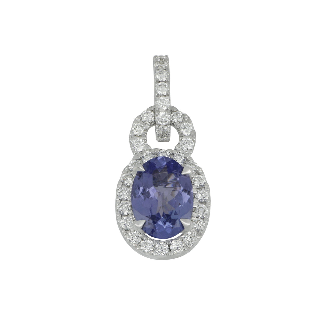 14k White Gold Oval Halo Tanzanite and Diamond Pendant, TZ=0.75tw D=0.24tw