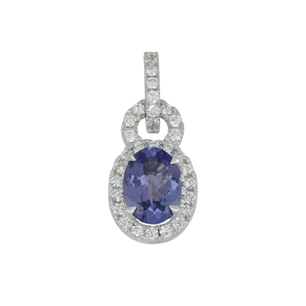 14 karat white gold oval Halo Tanzanite and Diamond Pendant, TZ=0.75tw D=0.24tw