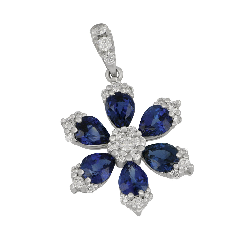 14 karat white gold Sapphire and Diamond Flower Pendant, SA=1.71tw D=0.29tw
