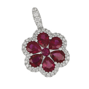 18 karat white gold Flower Ruby and Diamond Pendant, RU=2.18tw D=0.23tw