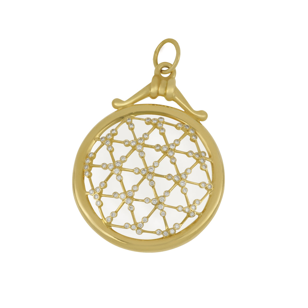 SYNA 18 karat Yellow Gold Cosmic Illusion Rock Crystal Quartz and Champagne Diamond Pendant, QTZ=45ct CH D=0.50tw with out chain