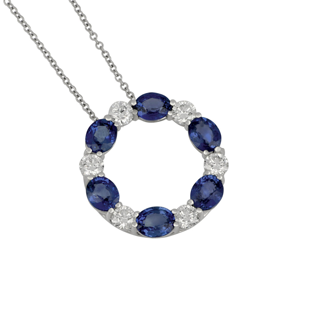 18k White Gold 18" Sapphire and Diamond Circle Necklace, Sap=2.81tw, 6Dias=.82tw GH/SI