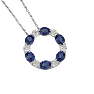 18 Karat White Gold 18" Sapphire and Diamond Circle Necklace, Sap=2.81tw, 6Dias=.82tw GH/SI