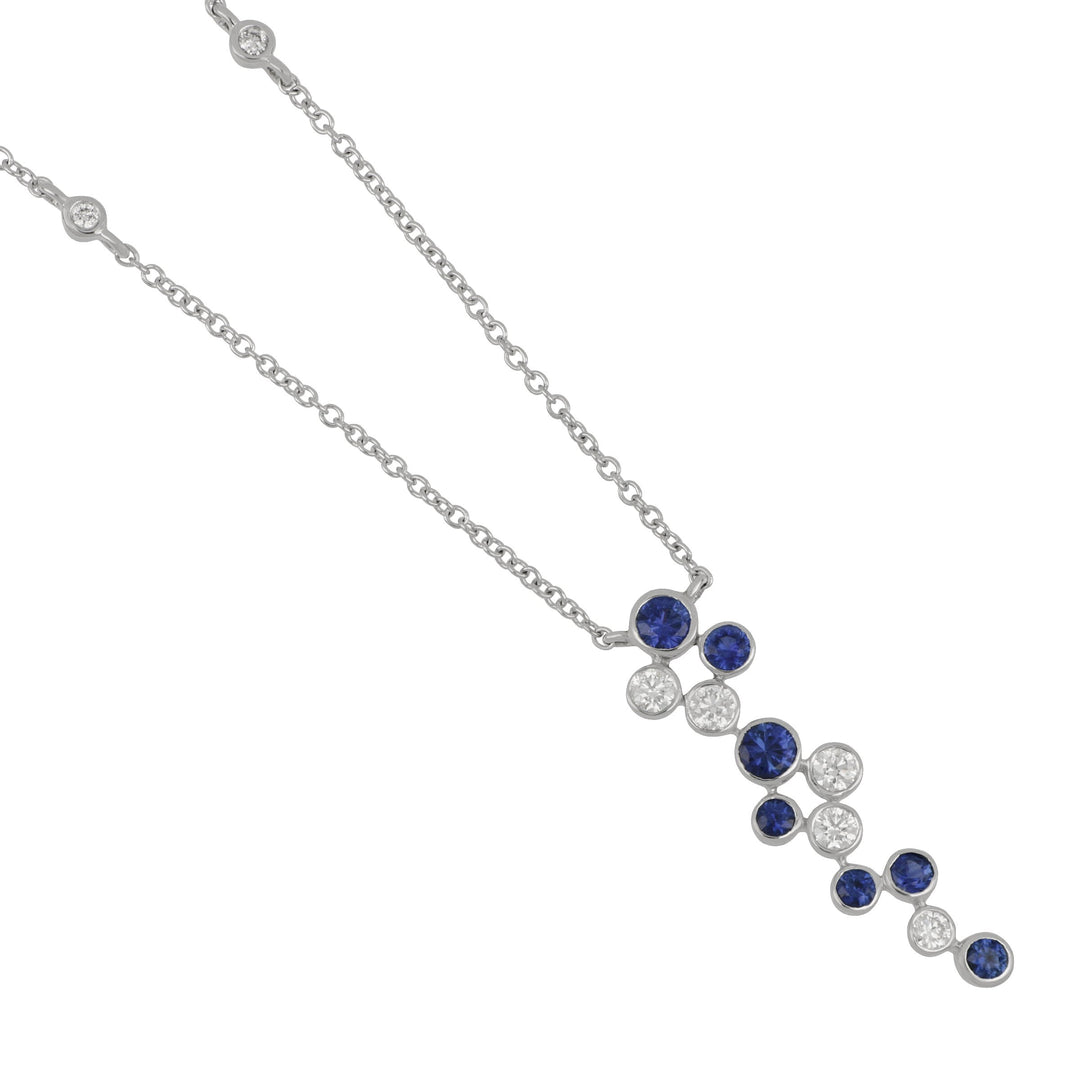 14k White Gold Cascading Sapphire and Diamond Necklace 16-18", SA=0.67tw D=0.40tw
