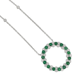 18 karat white gold alternating Emerald and Diamond Circle Necklace 16-18", EM=1.33tw D=1.40tw
