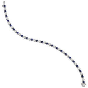 18 karat white gold three prong alternating Sapphire and Diamond Signature Bracelet 7", SA=2.90tw D=2.60tw