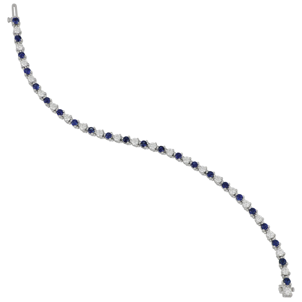 18 karat white gold three prong alternating Sapphire and Diamond Signature Bracelet 7