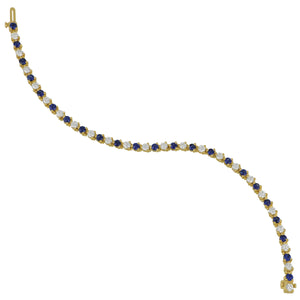 18 karat yellow gold three prong alternating Sapphire and Diamond Signature Bracelet 7", SA=2.91tw D=2.60tw