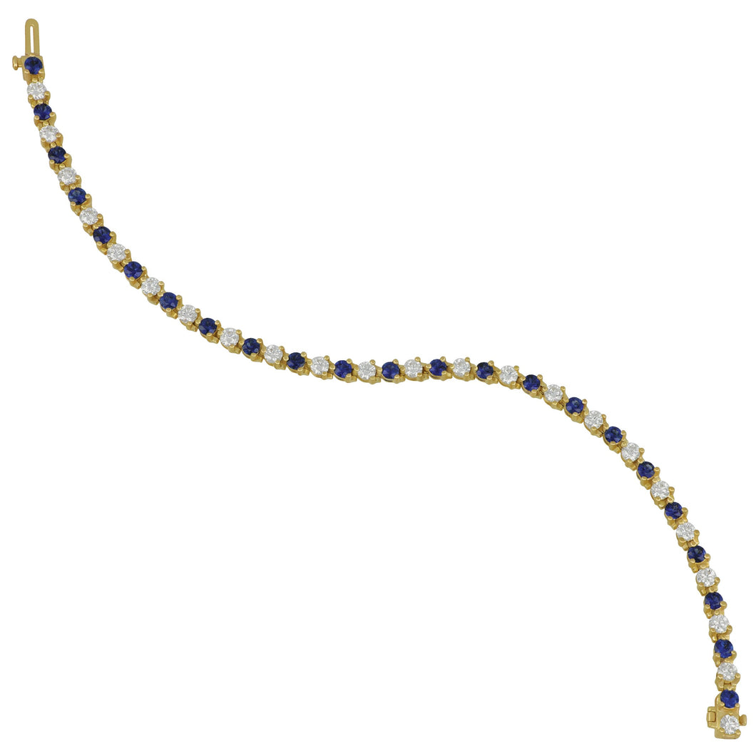 18 karat yellow gold three prong alternating Sapphire and Diamond Signature Bracelet 7