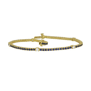 18 karat yellow gold four prong Sapphire and Diamond Signature Bracelet 7", SA=2.45tw D=0.60tw