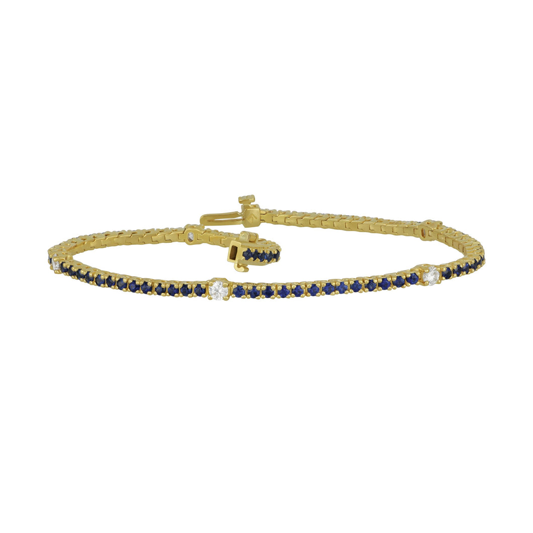 18 karat yellow gold four prong Sapphire and Diamond Signature Bracelet 7