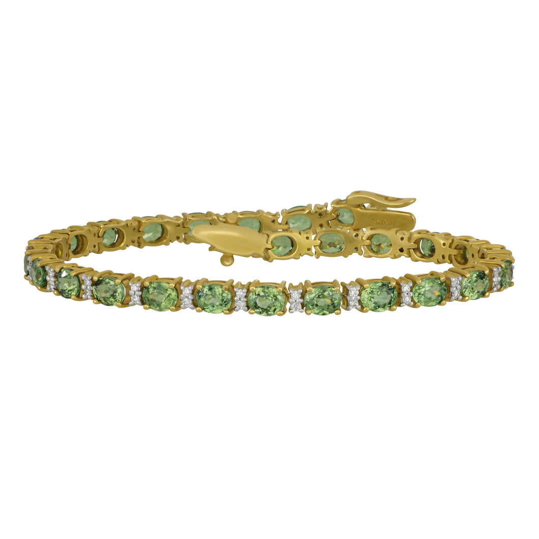 14 karat yellow gold alternating Demantoid Garnet and Diamond Bracelet 7