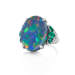 Oscar Heyman Platinum Opal, Emerald and Diamond Ring