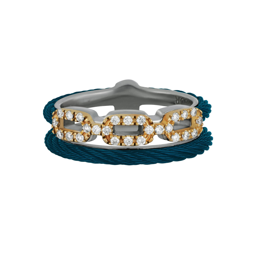 Alor Stainless Steel and 18 karat rose gold Petite Blueberry cable Layered Link Daimond Ring size 7, D=0.22tw