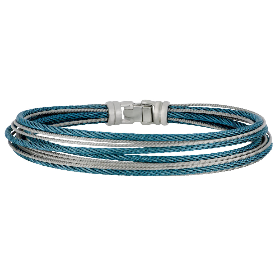 Alor Caribean Blue and Grey Stainless Steel Multi Micro Cable Bangle size 7