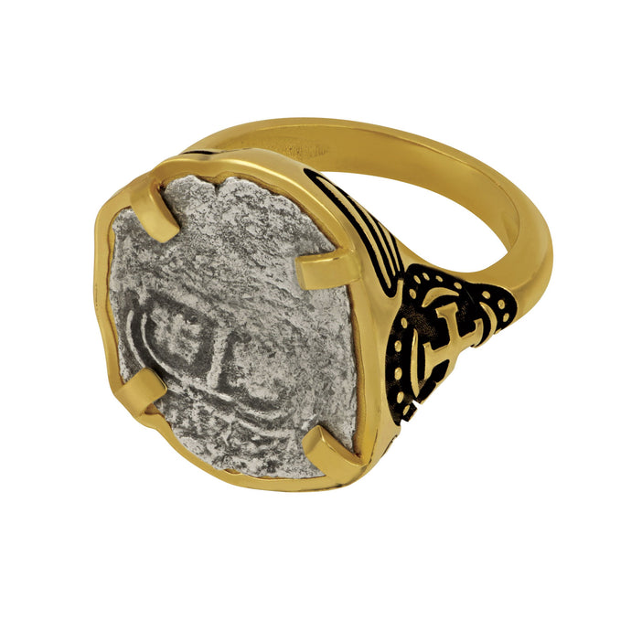 Spanish 1 Reale Fleet Coin 14 karat yellow gold custom Ring, Size 9