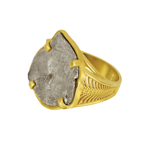 Spanish 1 Reale 1700"s Fleet Coin 14 karat yellow gold Chevron Ring, Size 9