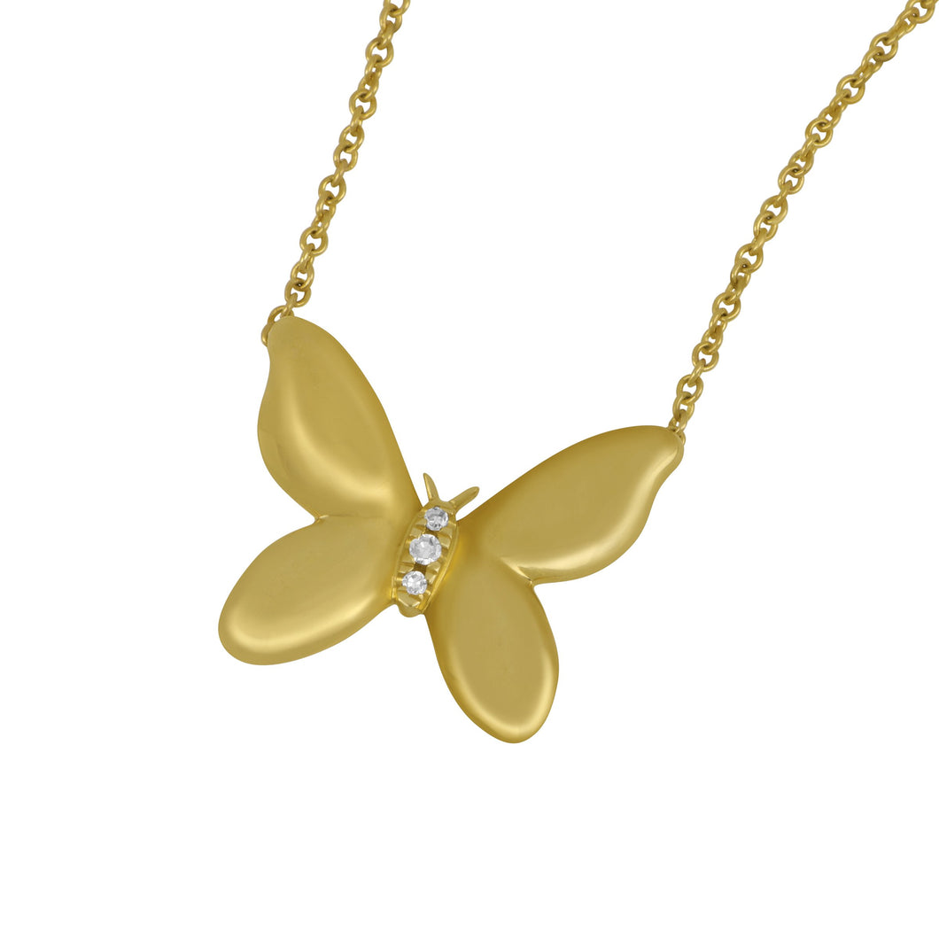 14 karat yellow gold Diamond body Butterfly Necklace 16-18