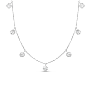 Roberto Coin 18 karat white gold diamond by the inch 7 station dangle necklace 16-18", D=0.33tw