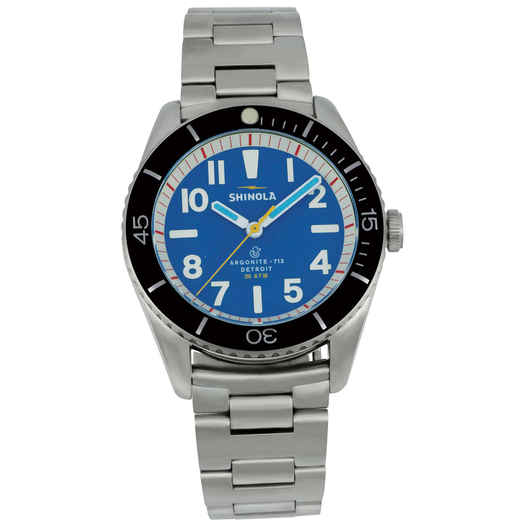 Shinola Stainless Steel 42mm Duck Blue Dial Black Bezel three hand Bracelet Watch