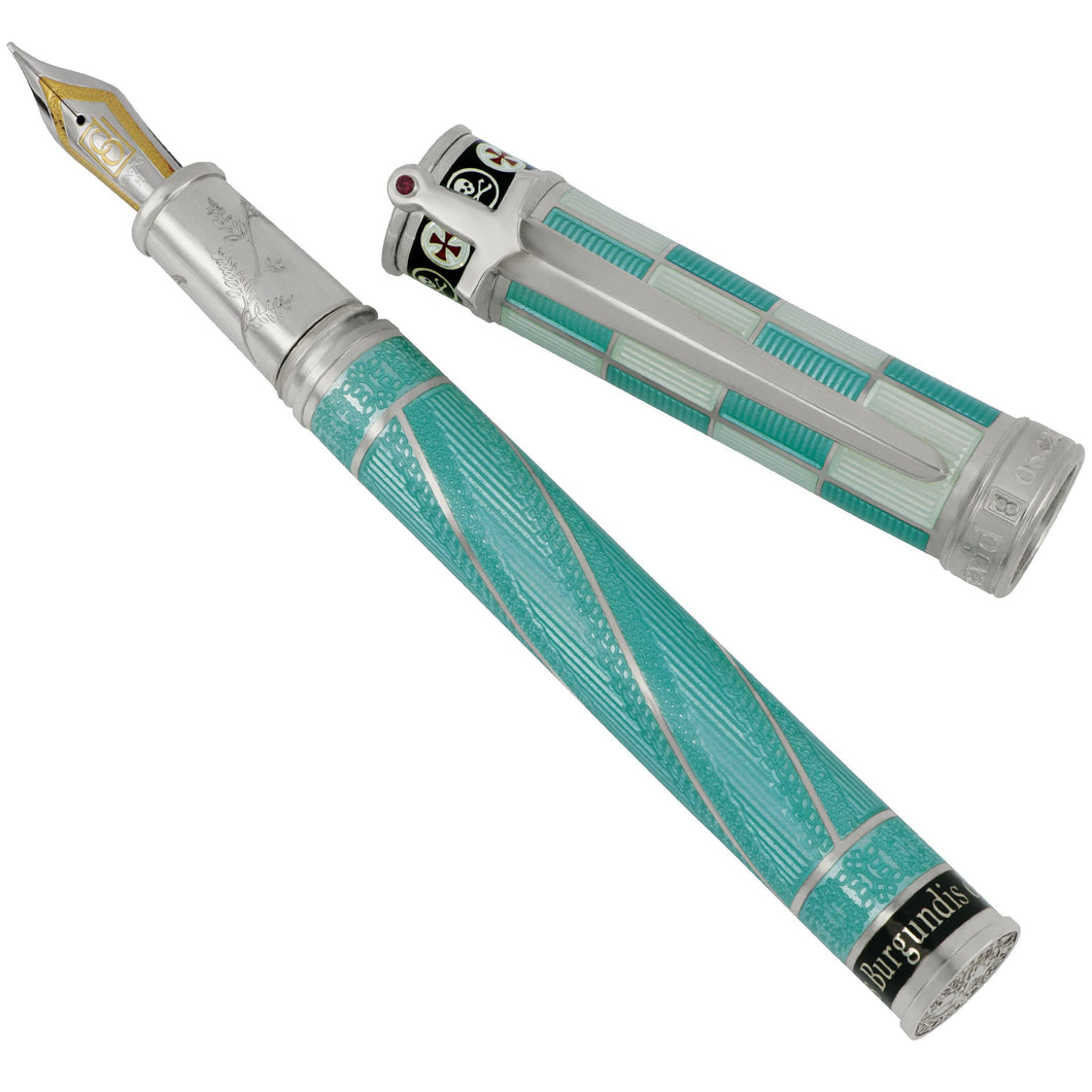 David Ocarson Sterling Silver and Enamel Jacques de Molay Mint Green and White Fountain Pen #4 of 13