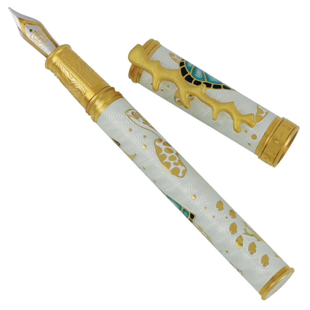 David Ocarson Sterling Silver and Enamel Sea Turtle Teal and White Fountain Pen #8 of 88
