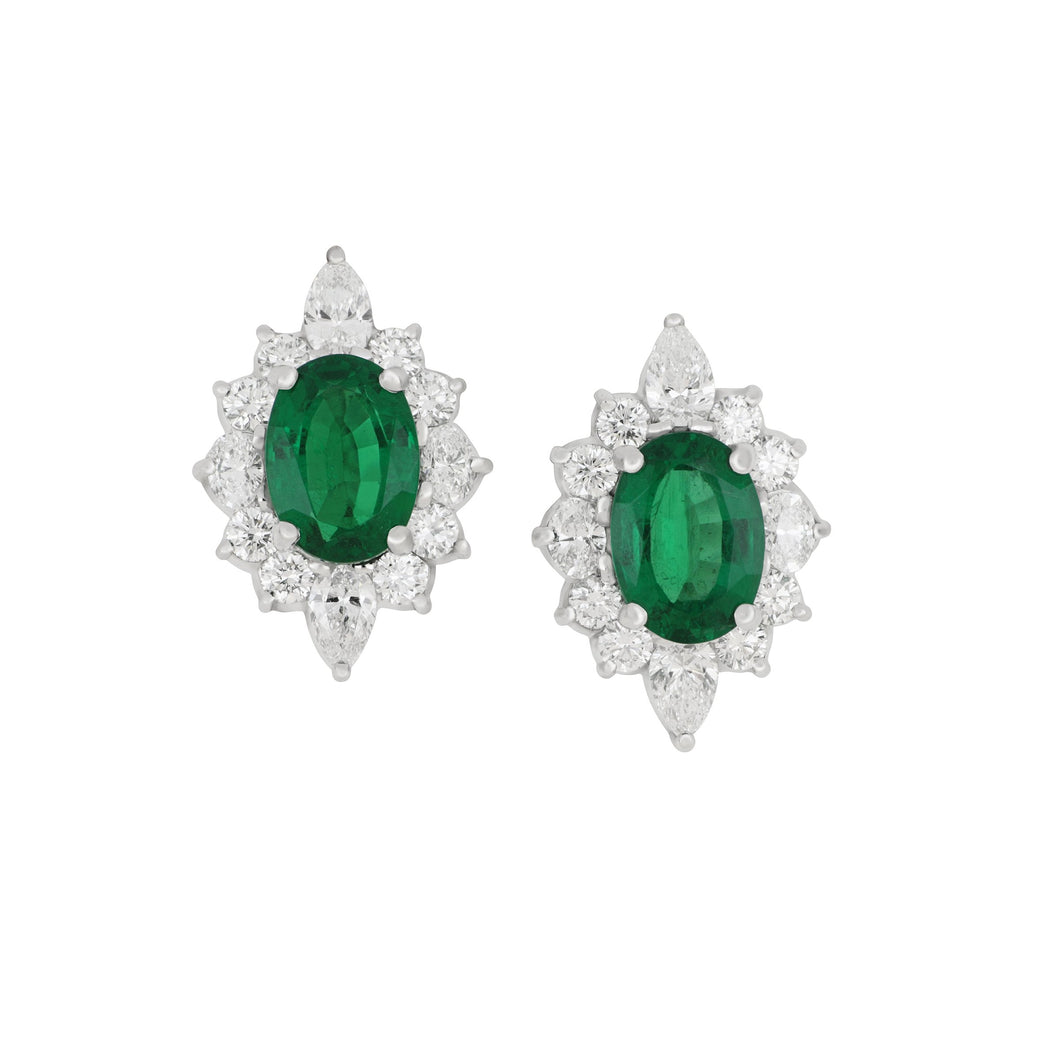 Oscar Heyman Platinum Emerald 4.18ctw and Diamond 2.30ctw Earrings