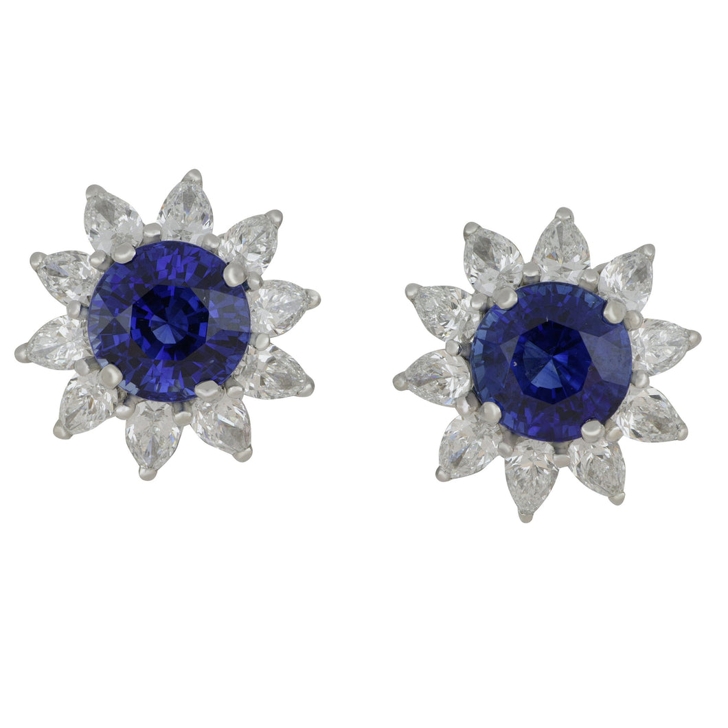 Oscar Heyman Platinum Sri Lanka Sapphire 7.74ctw surrounded by Diamond 3.01ctw Earrings