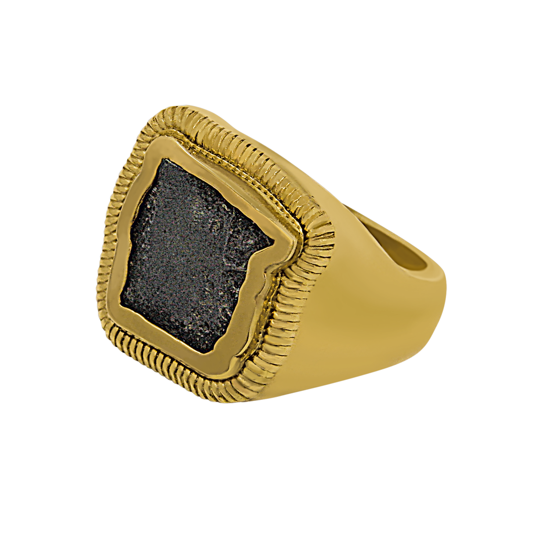14 K Yellow Gold 1715 Fleet Coin with Rope Bezel Ring