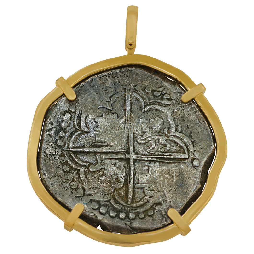 14 Karat Yellow Gold Bezeled Grade One Atocha Shipwreck Spanish 8 Reale Coin Pendant