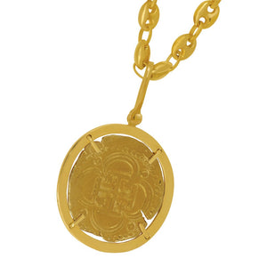 24K Yellow Gold 4 Escudo Sev "D" Gothic Assayer Coin set in Custom 14K Yellow Gold Bezel Pendant