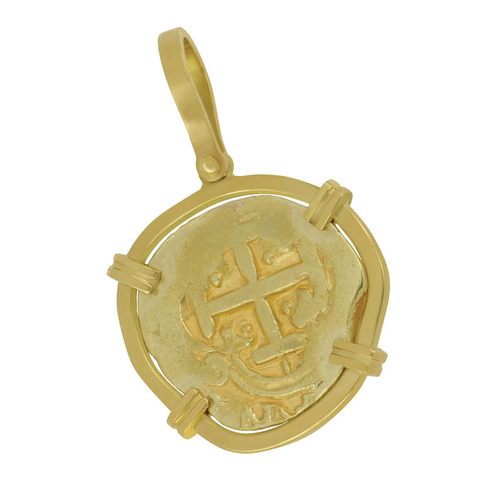 18 karat yellow gold 2 Escudo Spanish Coin Pendant