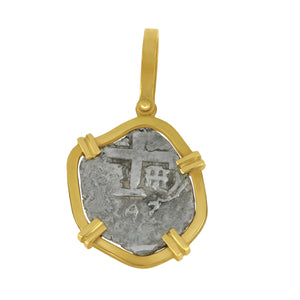 Spanish 1 Reale Charles III Coin 14 karat yellow gold frame Pendant