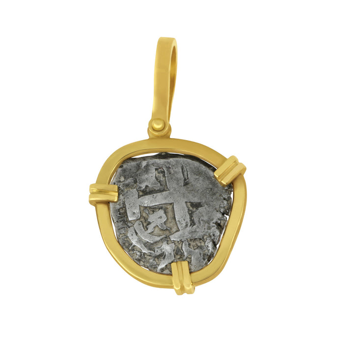 Spanish 1 Reale Phillip III Coin 14 karat yellow gold frame Pendant