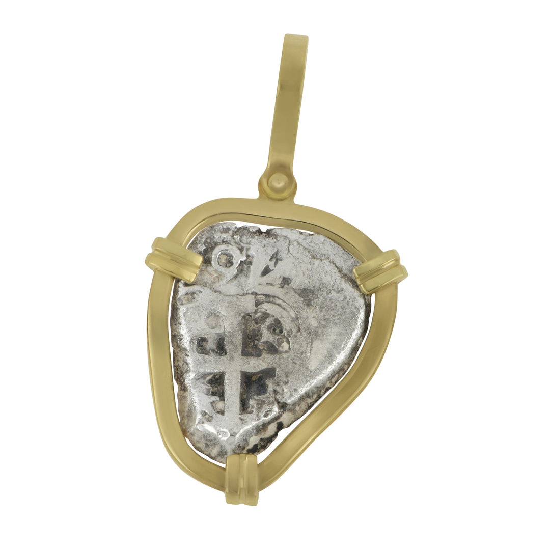 14k Yellow Gold Hand-Bezeled Spanish Silver 1 Reale Pendant