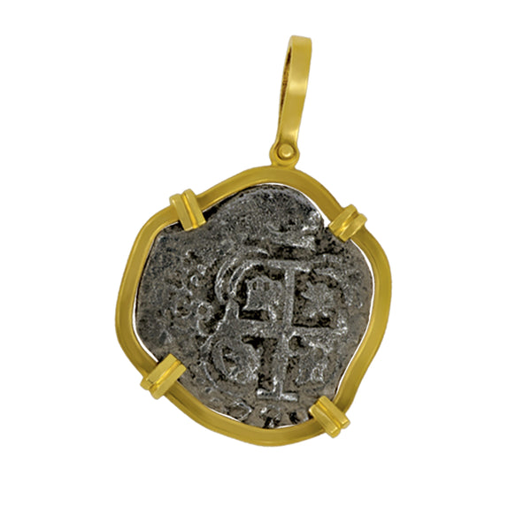 2 Reale Fleet Spanish Coin 5.8G with 14 Karat Yellow Gold Bezel Pendant
