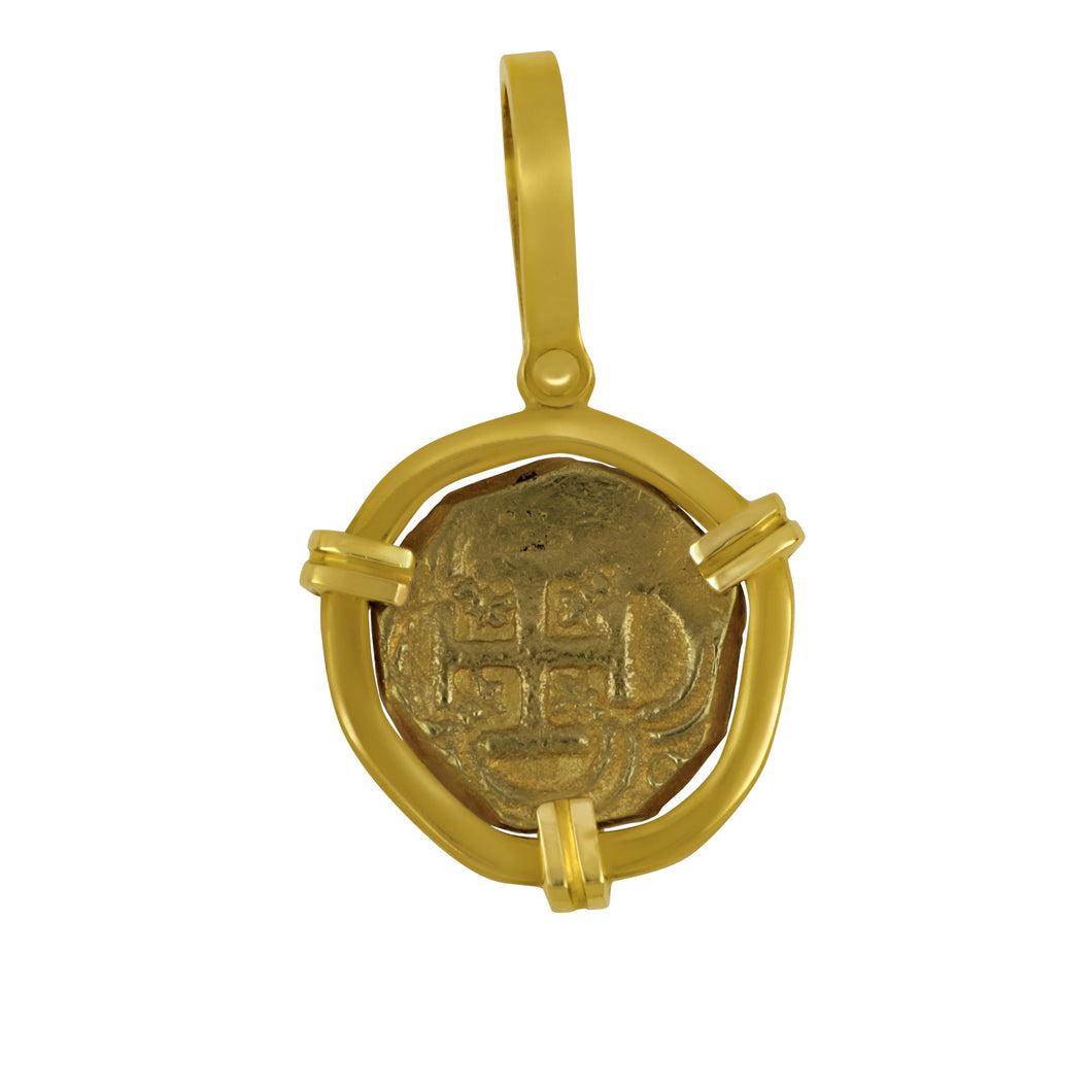 1 Escudo PHIL IV 1623-59 Seville Coin with 18 Karat Yellow Gold Bezel Pendant