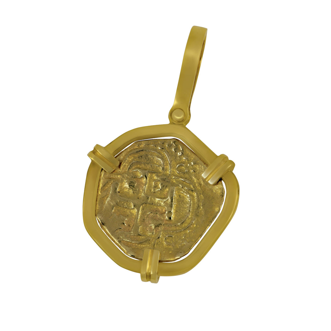1 Escudo PHL III 1598-1621 Seville Coin with 18 Karat Yellow Gold Bezel Pendant